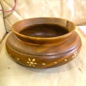 Wooden hand turned bowl with bone inlay
